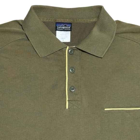127 PATAGONIA Men's Essential Short Sleeve Organic Cotton Polo - Green, Large - Picture 5 of 7